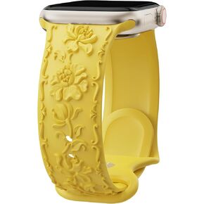 Floral Engraved Band for Apple Watch Bands 38mm 40mm 41mm 42mm 44mm 45mm 49mm Women, Peony Embossed Strap for iWatch Series 10 9 8 7 6 5 4 3 SE Ultra