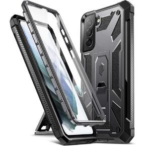 Poetic Spartan Samsung Galaxy S21+ Plus 5G 6.7" Case, Fingerprint ID Compatible, Shockproof Protective Cover, Kickstand, Metallic Gun Metal