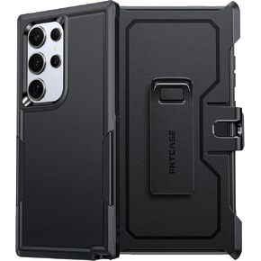 FNTCASE for Samsung Galaxy S24-Ultra Case: Dual Layer Military Grade Drop Protection Cell Phone Cover with Belt-Clip Holster | Rugged Durable Heavy Duty Shockproof Protective Bumper Tough (Black)