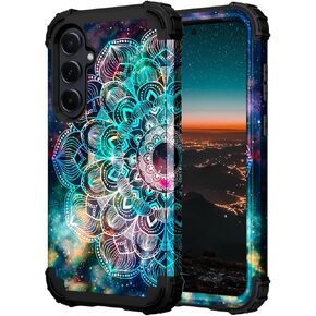 Hocase for Galaxy A35 5G Case, Heavy Duty Shockproof Protection Soft Silicone Rubber Bumper+Hard Plastic Hybrid Protective Case for Samsung Galaxy A35/A55 5G (6.6" Display) 2024 - Teal Flowers