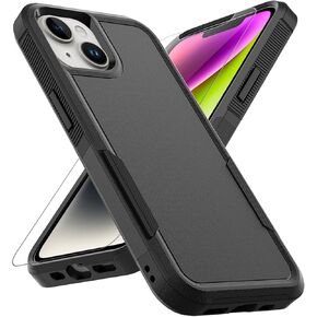 for iPhone 14 / iPhone 13 Case: Dual Layer Protective Heavy Duty Cell Phone Case Shockproof Rugged Bumper Tough with Screen Protector - 16FT Military Grade Drop Tested for iPhone 14 / iPhone 13, Black