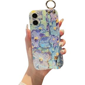 for iPhone 16 Pro Max Case with Stand Handle Wrist Strap Kickstand Glitter Bling Cute Cartoon IMD Soft TPU Shockproof Protective Phone Case for Girls and Women - Sunflower