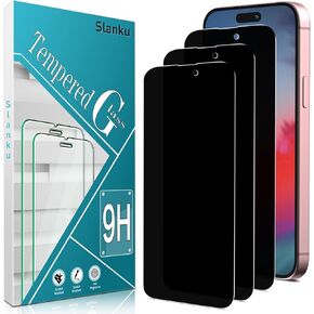 Slanku [3 Pack] Privacy Screen Protector for iPhone 15 Plus Tempered Glass Film, Anti-Spy, Full Coverage, Case Friendly