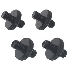 4pcs Camera Mount Screw 1/4" Male to 1/4" Male Threaded Tripod Screw Adapter Double Sided Standard Mounting Thread Converter(Black)