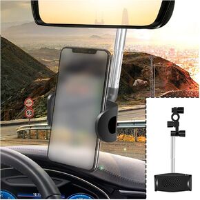 zipelo Car Phone Holder, 360° Rotatable Automobile Rearview Mirror Cell Phone Bracket, Retractable Universal Phone GPS Mount, Anti-Shake Handsfree Stand Compatible with iPhone Android (Black)
