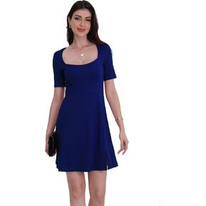 Women's Mesh Long Sleeve Square Neck Split Hem Party Club Cocktail Bodycon Mini Dress