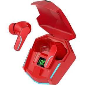 MyJoy Cool Wireless Earbuds, Noise-Reducing Earbuds for Gaming, IPX5 Sweatproof-Rated Headphones, Bluetooth Earbuds, Built-in Microphone, 6.5-Hour Playtime, Red