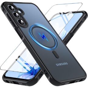 BESINPO Magnetic for Samsung Galaxy A25 5G Case, Military Grade Shockproof Drop Protection with Tempered Glass Screen Protector Slim Bumper Cover Phone Case for Samsung A25 5G (Black)