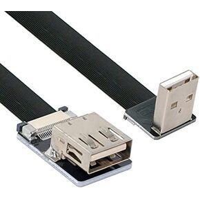 NFHK Down Angled USB 2.0 Type-A Male to Female Extension Data Flat Slim FPC Cable for FPV & Disk & Scanner & Printer 50cm
