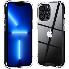 rooCASE Plexis Clear Case for iPhone 13 Pro, 6.1 Inch, Slim Transparent Cover with TPU Bumper, Crystal Glass Clear, Acrylic Anti-Scratch Resistant, Shockproof