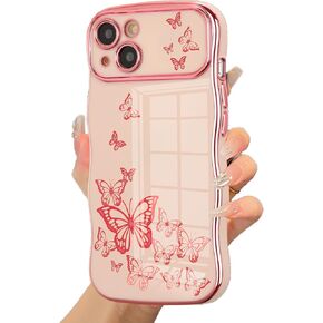 ZTOFERA for iPhone 14 Pro Max Case for Girl Women, Cute Curly Wave Frame with Luxury Plating Butterfly Pattern, Soft TPU Shockproof Raised Lens Protection Phone Case for iPhone 14 Pro Max,Dark Purple