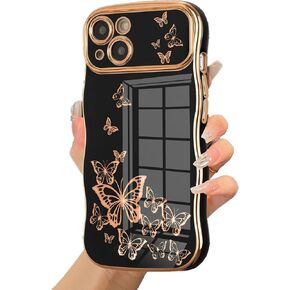 ZTOFERA for iPhone 14 Pro Max Case for Girl Women, Cute Curly Wave Frame with Luxury Plating Butterfly Pattern, Soft TPU Shockproof Raised Lens Protection Phone Case for iPhone 14 Pro Max,Dark Purple