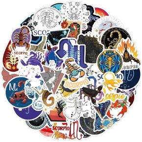 50 Pcs Scorpio Stickers Pack for Water Bottles, Constellations Zodiac Scorpio Waterproof Vinyl Stickers and Decals for Water Bottles Luggage Computer Skateboard Laptop Phone Guitar