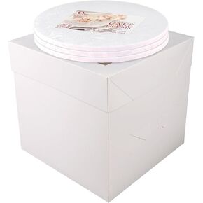 Cakebon Cake Boxes with Cake Drums (White, 10 inch) 1/2" Thick (6-pack) - Cake Boxes 10 Inch for Birthdays, Weddings and Christmas Parties - Cake Boxes with Window