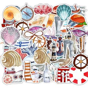 100 Pcs Sailing Beacon Stickers Nautical Lighthouse Stickers Coastal Stickers Vinyl Waterproof Decals Mariner Stickers for Water Bottle, Laptop, Phone, Scrapbook Holiday Gifts