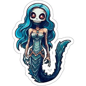 Mermaid Skeleton Sticker Souvenir Weatherproof Decal Vinyl Small Waterproof Bottle Mug Passport Book Scrapbook Notebook Laptop Tumbler Skateboard Computer Phone Size 4" Gift ID44990