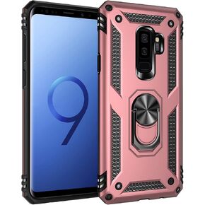 Military Grade Drop Impact for Samsung Galaxy S9 Plus Case 360 Metal Rotating Ring Kickstand Holder Magnetic Car Mount Armor Heavy Duty Case for Galaxy S9+ Phone Protection Case (Blue)