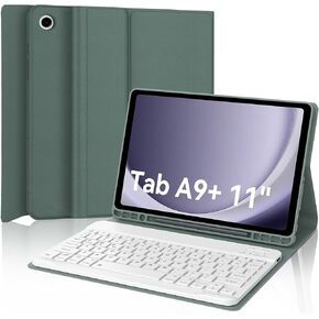 JADEMALL Keyboard Case for Samsung Galaxy Tab A9 Plus/A9+ 5G 11 Inch 2023 Model (SM-X210/X216/X218), Auto Sleep/Wake, Wireless Bluetooth, Detachable Keyboard with S Pen Holder, Dark Green
