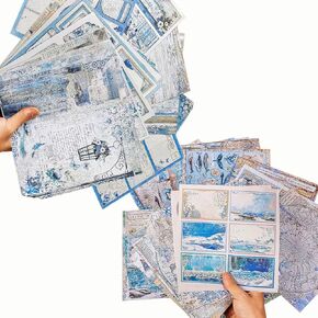 60 Sheets Vintage Scrapbook Material Large Paper Set 7.9x7.9Inch Decorative Paper Journaling Scrapbooking Bullet Journals Natural Art Craft Supplies Decoration for Planner Gift Card Diary Album