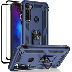 Androgate Moto G Stylus (2020) Case, Moto G Pro (2020) Case, with Tempered Glass Screen Protectors, Ring Kickstand Car Mount Shockproof Cover Case for Motorola Moto G Stylus/Pro, Black