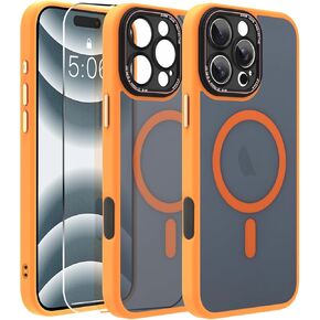 AIGOMARA Magnetic for iPhone 16 Pro Case, [Compatible with Magsafe] [Full Camera Protection] Slim Shockproof Translucent Matte Protective Case for iPhone 16 Pro 6.3 Inch, Orange