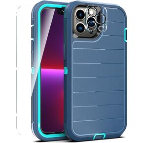 YmhxcY for iPhone 12 Pro Max Case/iPhone 13 Pro Max Case,Drop Proof 3-Layer Durable Cover/Shockproof Armor Solid Rubber stripe Case for iPhone 12 Pro Max/13 Pro Max 6.7"-Black
