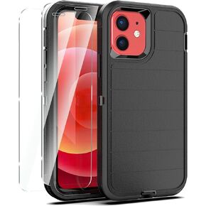 YmhxcY for iPhone 12 Pro Max Case/iPhone 13 Pro Max Case,Drop Proof 3-Layer Durable Cover/Shockproof Armor Solid Rubber stripe Case for iPhone 12 Pro Max/13 Pro Max 6.7"-Black