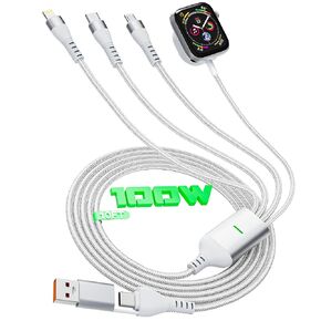 كابل شحن متعدد 100 واط لشاحن ساعة Apple، سلك شاحن سفر عالمي 10FT 4 في 2 مع شاحن Lightning/Micro/Type C/iWatch لأجهزة iPhone وiPad والأجهزة اللوحية وساعة Apple - أسود