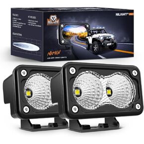 Nilight Amber Motorcycle Light Pods 2PCS 3Inch Flood Light Led Offroad Fog Light 1070LM Built-in EMC Driving Light Auxiliary Light for Motorbike SUV ATV Truck Boat Tractor Forklift, 5 Years Warranty