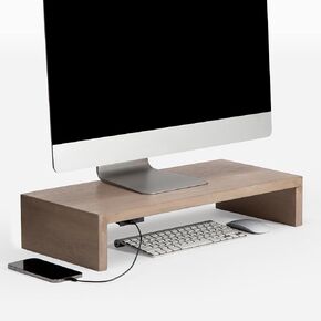 Anji Mountain Wood Monitor Stand Riser Desk Desktop Organizer Table For Home, Office Workspace, Laptop Riser, Ergonomic Design Stand for Gaming Setup , With Power Source, Walnut