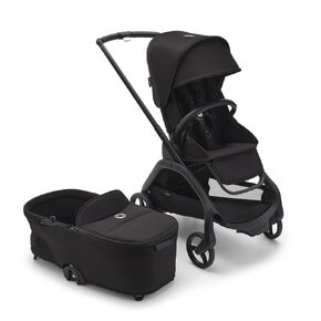 Bugaboo Dragonfly City Stroller with Full-Size Baby Bassinet and Toddler Seat, One Hand Easy Fold in Any Position, Full Suspension, Large Basket, Black Chassis and Desert Taupe Sun Canopy