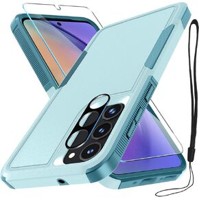 for Samsung Galaxy A54 5G Case with 1 Pcs Tempered Glass Screen Protector and 1 Pcs Camera Lens Cover,Heavy Duty Rugged Shockproof Full Body Protective Phone Cover,Mint Green