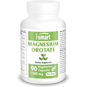 SuperSmart - Magnesium Orotate 1500mg per Day - High Absorption Magnesium Supplement | Non GMO & Gluten Free - 90 Vegetarian Capsules