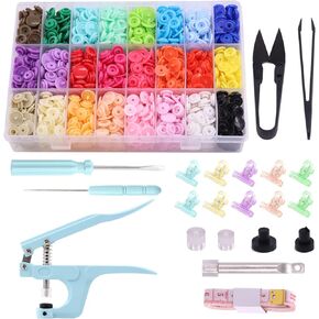 Mardatt 405 Pcs T5 Snaps Buttons with Snaps Pliers Set 24 Colors Round Plastic No-Sew Buttons and Fastener Hand Tool Setter with Clips for Sewing Clothes, Rain Coat Crafting and Other DIY