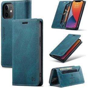 for iPhone 12 Mini Case, Vintage Wallet Case Card Holder Kickstand Built-in Magnetic Flip Folio Leather Case for iPhone 12 Mini - Red
