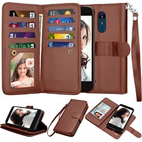 NJJEX Compatible with LG Aristo 2/Aristo 3/Phoenix 4/Rebel 4 LTE/Tribute Empire/Dynasty/Zone 4/Fortune 2/Rebel 3 LTE/Risio 3/K8 Wallet Case, PU Leather Card Slot Holder Flip Lanyard Cover [Rose Gold]