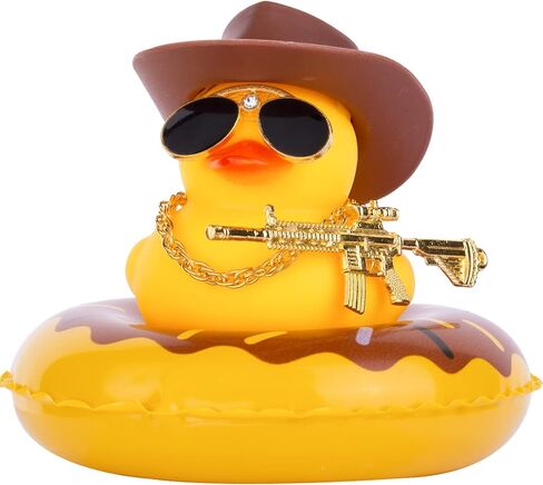 MuMyer Yellow Duck Car Ornament Swim Ring Car Rubber Ducks Dashboard Decoration with Mini Cowboy Hat Swim Tube Necklace Alloy Glasses and Cool Accessories(A-Pink Hat) in Saudi Arabia