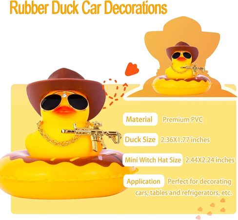 MuMyer Yellow Duck Car Ornament Swim Ring Car Rubber Ducks Dashboard Decoration with Mini Cowboy Hat Swim Tube Necklace Alloy Glasses and Cool Accessories(A-Pink Hat) in Saudi Arabia