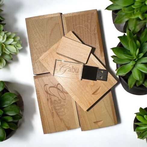 Wooden and Glass USB 3.0 Flash Drive - Superfast Storage in 32GB, 64GB, 128GB with Elegant Wooden Box - Perfect for Work and Gifts (5x128GB) in Saudi Arabia