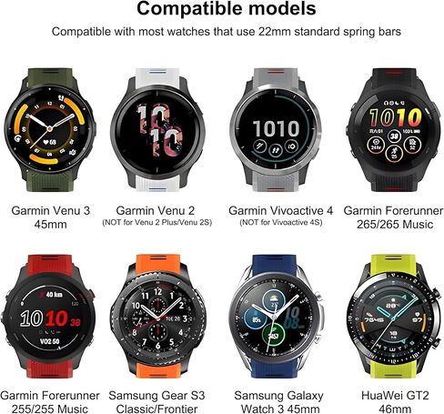 أساور Meliya متوافقة مع سوار ساعة Garmin Venu 3 / Venu 2، حزام ساعة Garmin Vivoactive 4 للنساء والرجال، حزام بديل رياضي من السيليكون الناعم 22 مم لساعة Garmin Forerunner 255 / 265 Music، Venu 3، Venu 2، Vivoactive 4 الذكية in Saudi Arabia