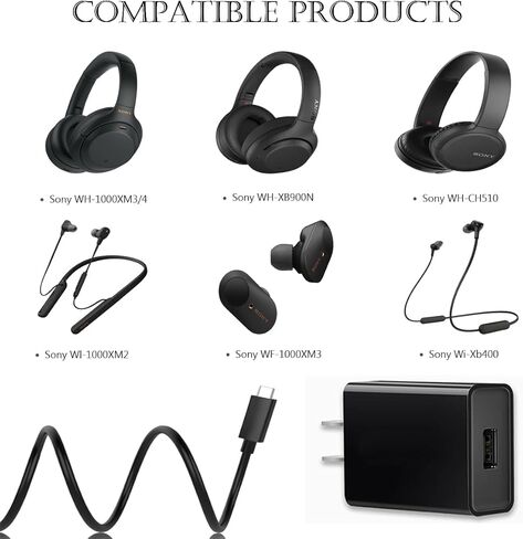 USB C Charger Cable Compatible for Sony WH-1000XM4 WH-1000XM3 WF-1000XM4 WH-XB900N WH-CH510 WI-1000XM2 WI-C200 WI-XB400, WF-1000XM3, AKG Y400 Y600NC Headphones Adapter Charging Cable power cable (5FT) in Kuwait