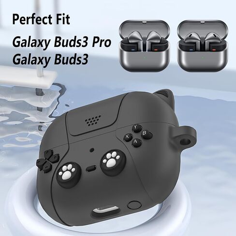 Geiomoo 3D Cute Cat Silicone Case for Galaxy Buds 3 Pro, Galaxy Buds 3, Funny Cartoon Game Design Protective Cover with Carabiner (Dark Gray) in Saudi Arabia