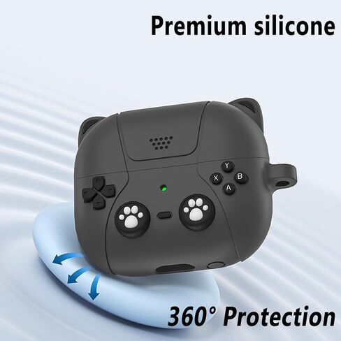 Geiomoo 3D Cute Cat Silicone Case for Galaxy Buds 3 Pro, Galaxy Buds 3, Funny Cartoon Game Design Protective Cover with Carabiner (Dark Gray) in Saudi Arabia
