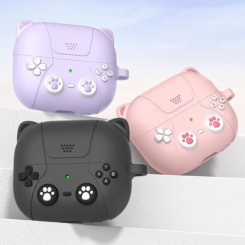 Geiomoo 3D Cute Cat Silicone Case for Galaxy Buds 3 Pro, Galaxy Buds 3, Funny Cartoon Game Design Protective Cover with Carabiner (Dark Gray) in Saudi Arabia