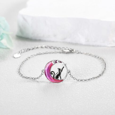 Moon Cat Bracelet for Women 925 Sterling Silver Black Cat Jewelry Crystal Cat Gifts for Cat Lover in Saudi Arabia