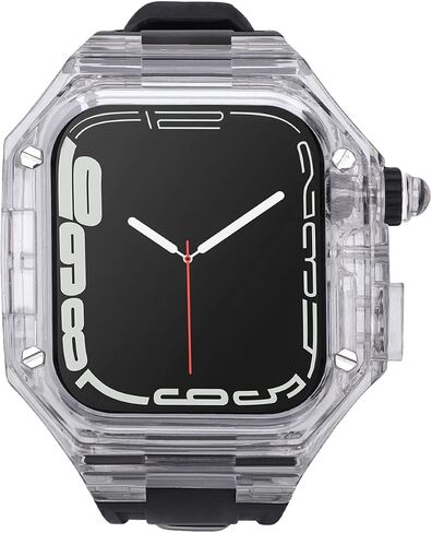 Rugged Clear Case and Band for Apple Watch Series 8 7 45mm/SE 6 5 4 44mm, Luxury Designer Transparent Crystal Military Protective Cover Tactical Heavy Duty Protection for iWatch in Saudi Arabia