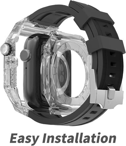 Rugged Clear Case and Band for Apple Watch Series 8 7 45mm/SE 6 5 4 44mm, Luxury Designer Transparent Crystal Military Protective Cover Tactical Heavy Duty Protection for iWatch in Saudi Arabia