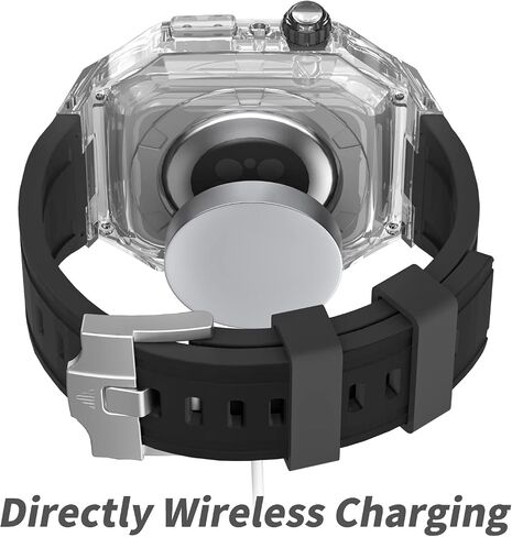 Rugged Clear Case and Band for Apple Watch Series 8 7 45mm/SE 6 5 4 44mm, Luxury Designer Transparent Crystal Military Protective Cover Tactical Heavy Duty Protection for iWatch in Saudi Arabia