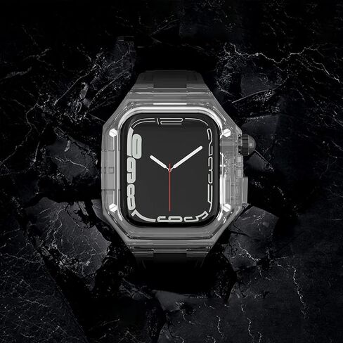 Rugged Clear Case and Band for Apple Watch Series 8 7 45mm/SE 6 5 4 44mm, Luxury Designer Transparent Crystal Military Protective Cover Tactical Heavy Duty Protection for iWatch in Saudi Arabia