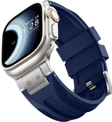 Compatible with Apple Watch Ultra 2 Bands 49mm for Men, Adjustable Silicone Band Also Fit for Apple Watch Series 10 46mm for iWatch Series 9/8/7 45mm SE/6/5/4 44mm 3/2/1 42mm, Navy Blue in Saudi Arabia